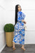 Blue Deep V Short Sleeve Ruched Slit Midi Dress-Midi Dress-Moda Fina Boutique