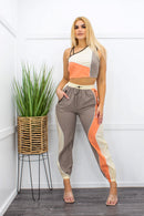 A X One Shoulder Crop Top Pant Set Tan-Set-Moda Fina Boutique