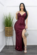 Backless Sequin Slit Maxi Dress-Maxi Dress-Moda Fina Boutique