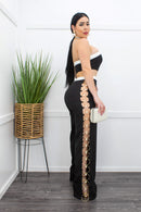 Bandage Crop Top With Side Pearl Pant Set-Set-Moda Fina Boutique