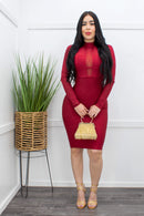 Bandage Long Sleeve Midi Dress Red-Midi Dress-Moda Fina Boutique