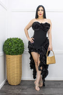 Black Bandage Ruffled Side Slit Maxi Dress-Maxi Dress-Moda Fina Boutique