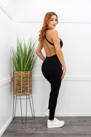 Black Bodycon Open Back Skinny Jumpsuit-Jumpsuit-Moda Fina Boutique
