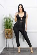 Black Fringe Bandage Top Pant Set-Set-Moda Fina Boutique
