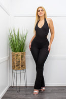 Black Lace Open Back Jumpsuit-Jumpsuit-Moda Fina Boutique