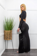 Black One Sleeve Top Slit Maxi Skirt Set-Set-Moda Fina Boutique