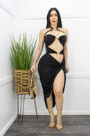 Black Sexy Cutout Midi Dress-Midi Dress-Moda Fina Boutique