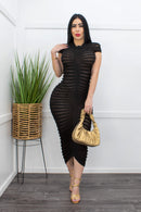 Black Short Sleeve Mash Midi Dress-Midi Dress-Moda Fina Boutique