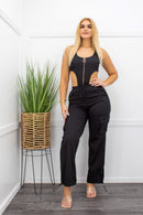 Black Sides Cutout Cargo Jumpsuit-Jumpsuit-Moda Fina Boutique