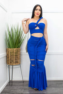 Blue Braided Cut Out Maxi Dress-Maxi Dress-Moda Fina Boutique
