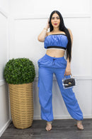 Blue Crop Top Cargo Pant Set-Set-Moda Fina Boutique