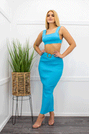 Blue Crop Top Maxi Skirt Set-Set-Moda Fina Boutique
