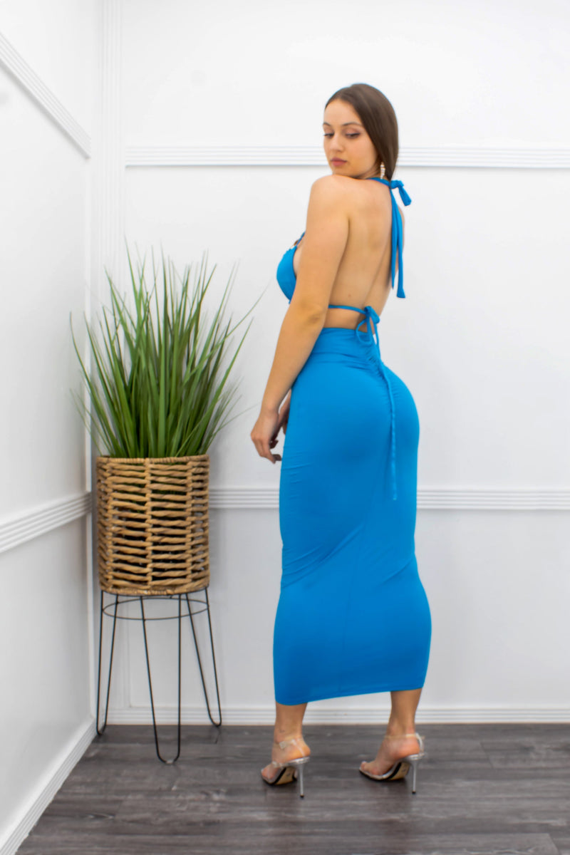 Blue Crop Top Maxi Skirt Set-Set-Moda Fina Boutique