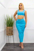 Blue Crop Top Maxi Skirt Set-Set-Moda Fina Boutique