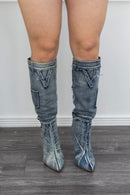 Blue Denim Pointed Toe Boots-Shoes-Moda Fina Boutique