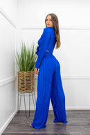 Blue L S Crop Top Pant Set-Set-Moda Fina Boutique