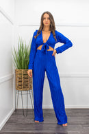 Blue L S Crop Top Pant Set-Set-Moda Fina Boutique