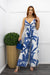 Blue Leaf Print Belted Jumpsuit-Jumpsuit-Moda Fina Boutique