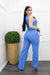 Blue Linen Sleeveless Blazer Top Pant Set-Set-Moda Fina Boutique