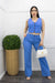 Blue Linen Sleeveless Blazer Top Pant Set-Set-Moda Fina Boutique