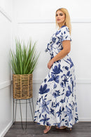 Blue Off Shoulder Ruffled Maxi Dress-Maxi Dress-Moda Fina Boutique