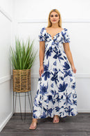 Blue Off Shoulder Ruffled Maxi Dress-Maxi Dress-Moda Fina Boutique