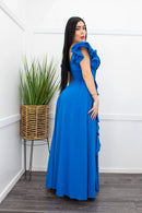 Blue Ruffled Maxi Dress-Maxi Dress-Moda Fina Boutique