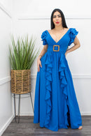 Blue Ruffled Maxi Dress-Maxi Dress-Moda Fina Boutique