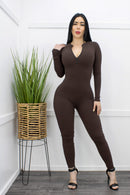 Bodycon Long Sleeve Jumpsuit Brown-Jumpsuit-Moda Fina Boutique