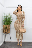 Bodycon Long Sleeve Maxi Dress Tan-Maxi Dress-Moda Fina Boutique