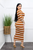 Bodycon Long Sleeve Stripes Maxi Dress-Maxi Dress-Moda Fina Boutique