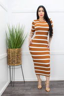 Bodycon Long Sleeve Stripes Maxi Dress-Maxi Dress-Moda Fina Boutique