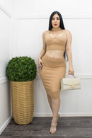 Bodycon Top Skirt Set Nude Free Size-Set-Moda Fina Boutique
