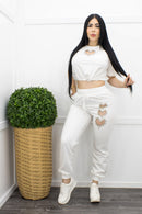 Causal Short Sleeve Top Pant Set White-Set-Moda Fina Boutique