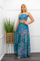 Chiffon Crop Top Slit Maxi Skirt Set-Set-Moda Fina Boutique