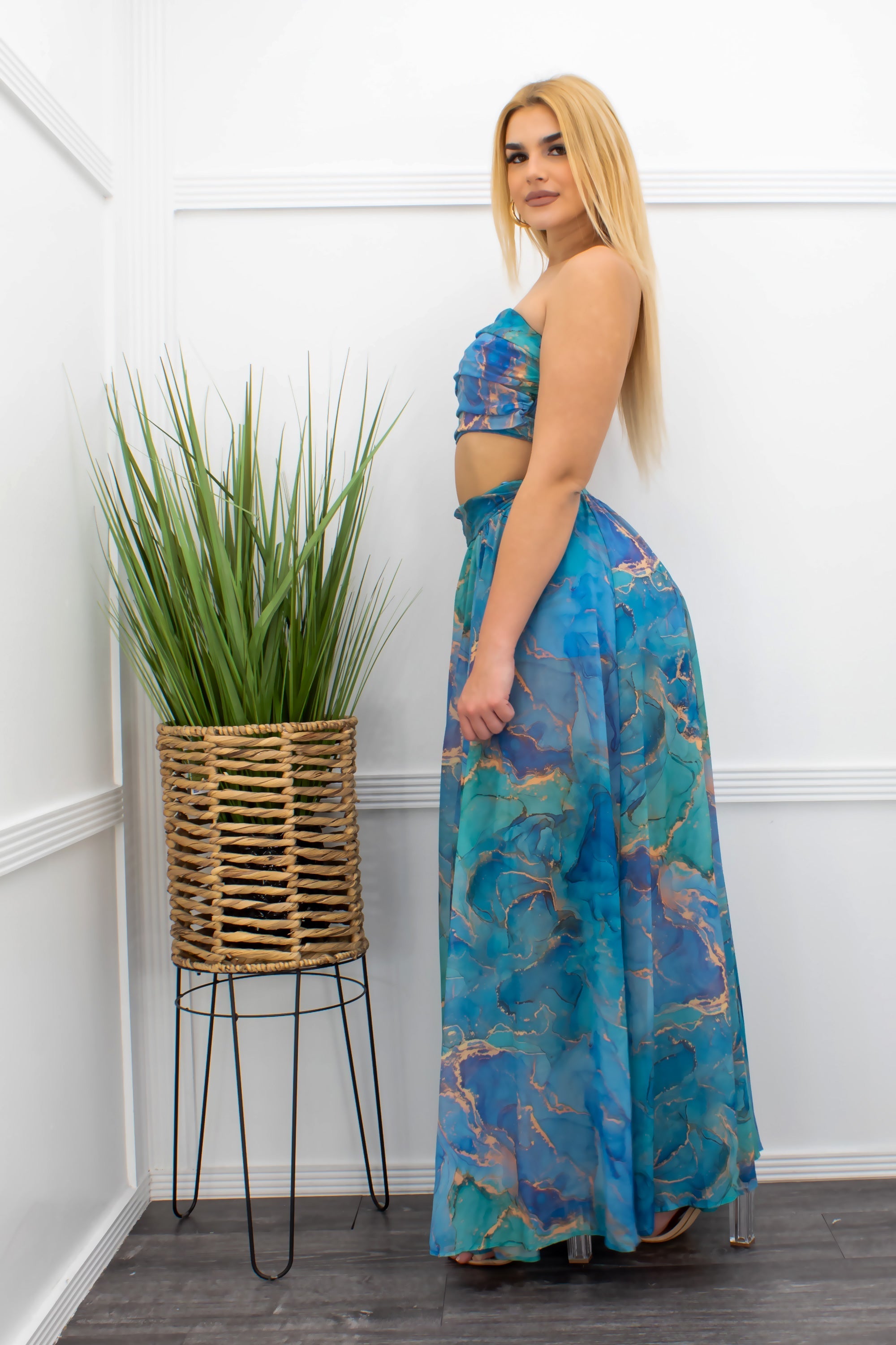 Chiffon Crop Top Slit Maxi Skirt Set only 64.99