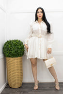 Chiffon Long Sleeve Pearl Mini Dress-Mini Dress-Moda Fina Boutique