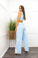 Crop Top With Matching Pant Set Blue-Set-Moda Fina Boutique
