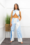 Crop Top With Matching Pant Set Blue-Set-Moda Fina Boutique