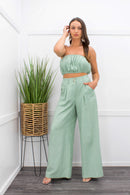 Crop Top With Matching Pant Set Sage-Set-Moda Fina Boutique