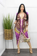 Deep V Long Sleeve Slit Maxi Dress-Maxi Dress-Moda Fina Boutique