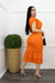 Deep V Rushed Ruffled Trimmed Midi Dress Orange-Midi Dress-Moda Fina Boutique