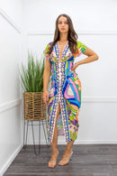 Deep V Short Sleeve Slit Midi Dress-Midi Dress-Moda Fina Boutique