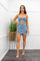 Denim Crop Top Mini Skirt Set-Set-Moda Fina Boutique