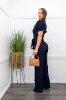 Denim Short Sleeve With Gold Buttons Jumpsuit-Jumpsuit-Moda Fina Boutique