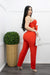 Embellished Satin Top Pant Set Red-Set-Moda Fina Boutique