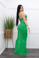 Embellished W Rhinestones Green Maxi Dress-Maxi Dress-Moda Fina Boutique