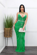 Embellished W Rhinestones Green Maxi Dress-Maxi Dress-Moda Fina Boutique