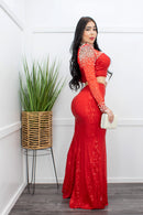 Embellished W Rhinestones Red Top Maxi Skirt Set-Set-Moda Fina Boutique