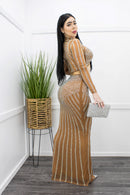 Embellished W Rhinestones Top Maxi Skirt Set-Set-Moda Fina Boutique